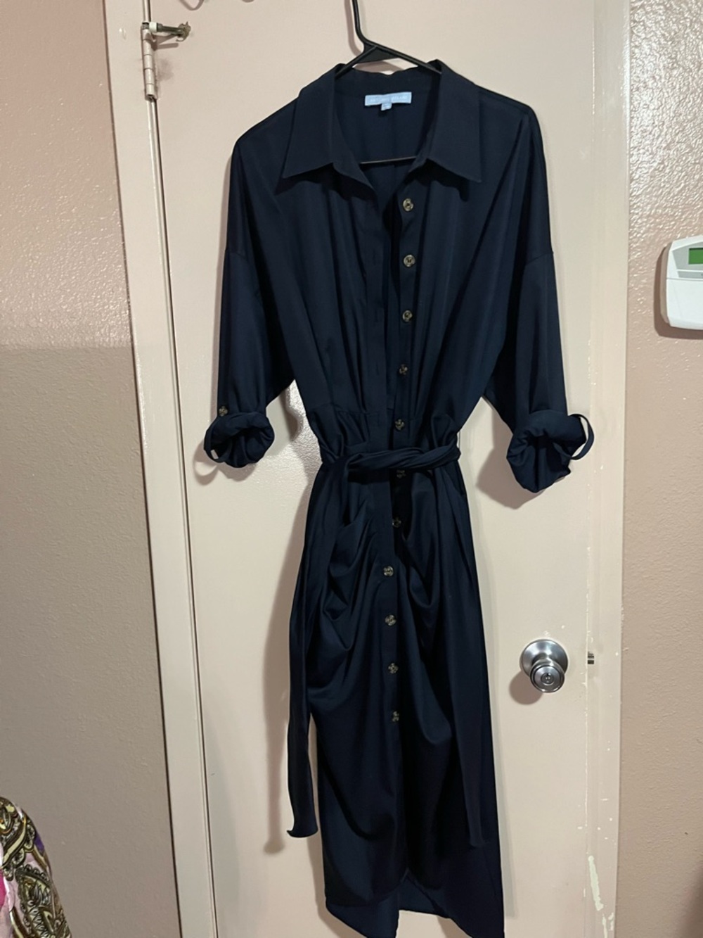 Antonio Milani Classic Navy Shirt Dress with Tie Waist